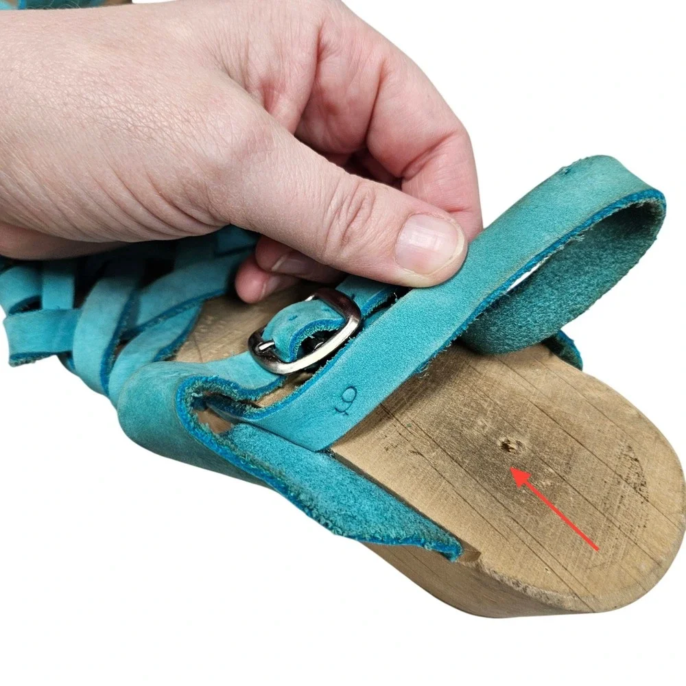Swedish Clogs Sandals Kids 29 Teal Blue Suede Wood Woven Fisherman Boho Platform
